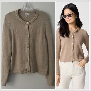 J Crew Factory Cotton Cardigan Sweater Lady Jacket Beige Large